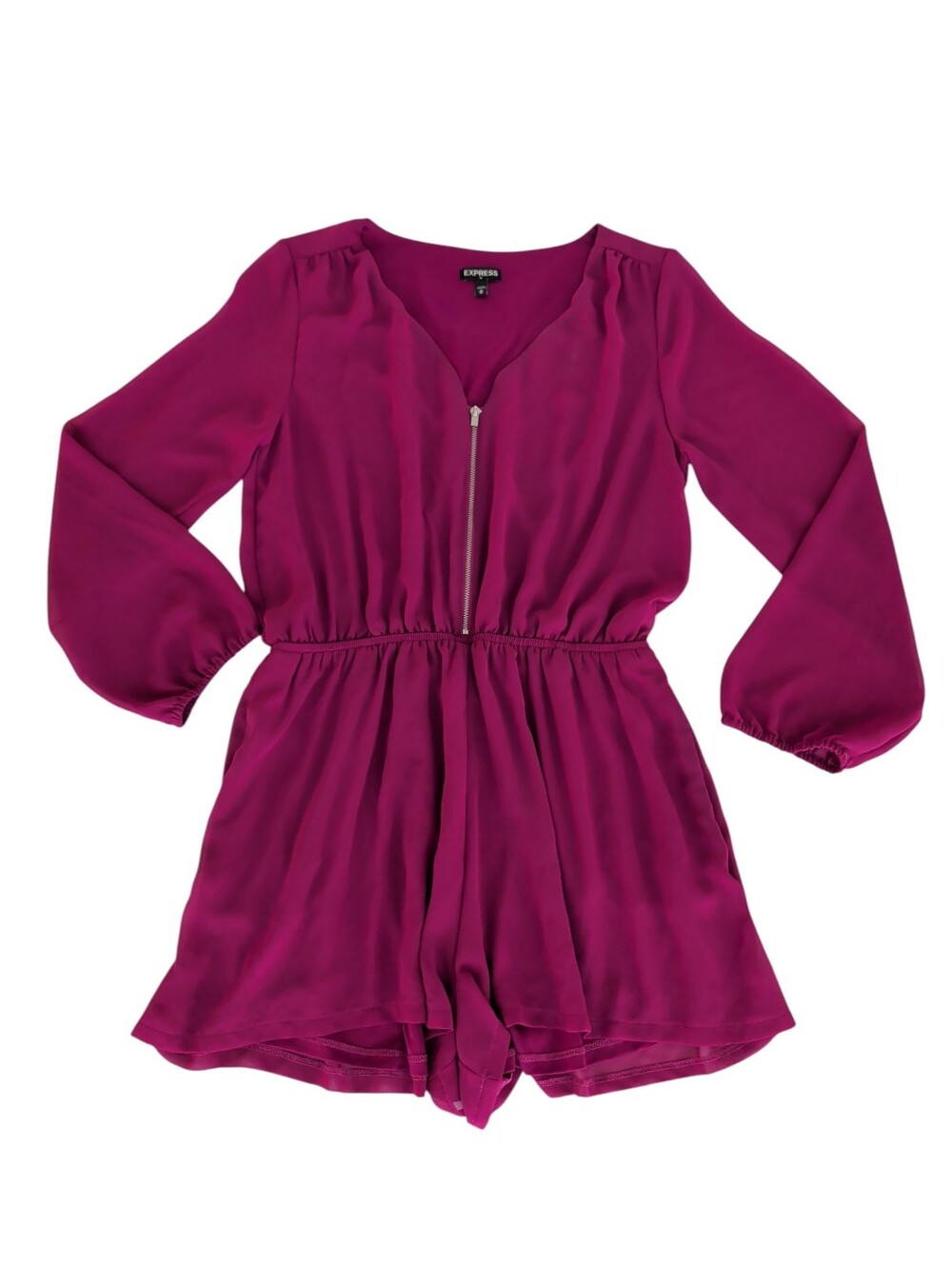 Express Long Sleeve Chiffon Zippered Romper MEDIUM Berry Pink Fuchsia